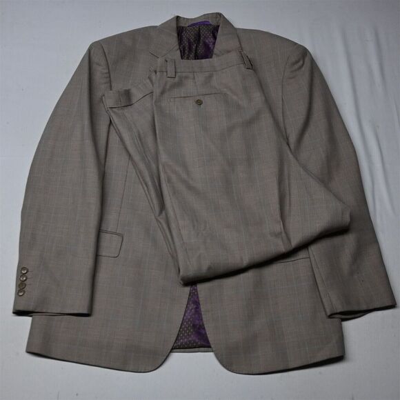 Earvin Magic Johnson‎ 48R 38x30 Brown Glenn Plaid Mens Coat Jacket Pants Suit